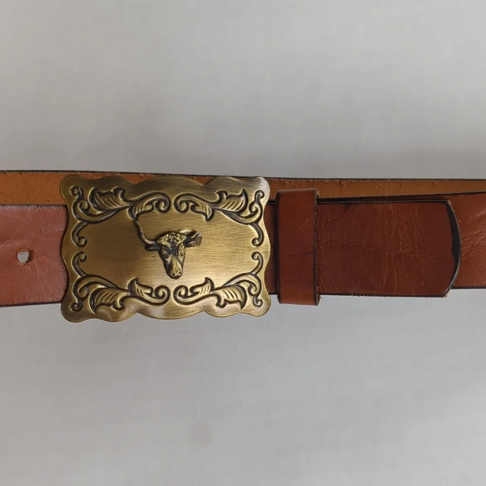Vintage Chaucer Harness Leather Belt w/Western Buckle 26 Brown FLAW